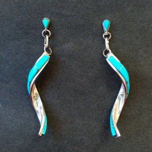 Turquoise Inlay Twist Earrings, Native American